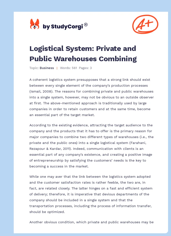 Logistical System: Private and Public Warehouses Combining. Page 1