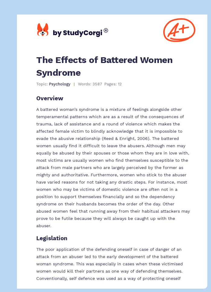The Effects of Battered Women Syndrome. Page 1