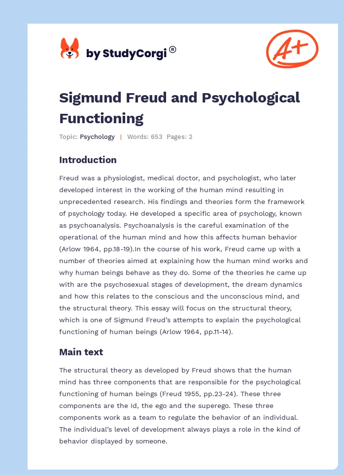 Sigmund Freud and Psychological Functioning | Free Essay Example