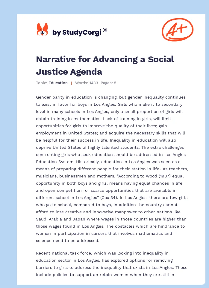 Narrative for Advancing a Social Justice Agenda. Page 1