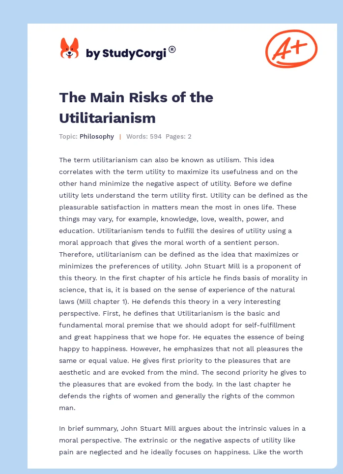 The Main Risks of the Utilitarianism. Page 1