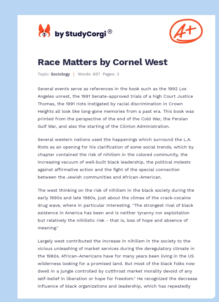 Race Matters by Cornel West. Page 1
