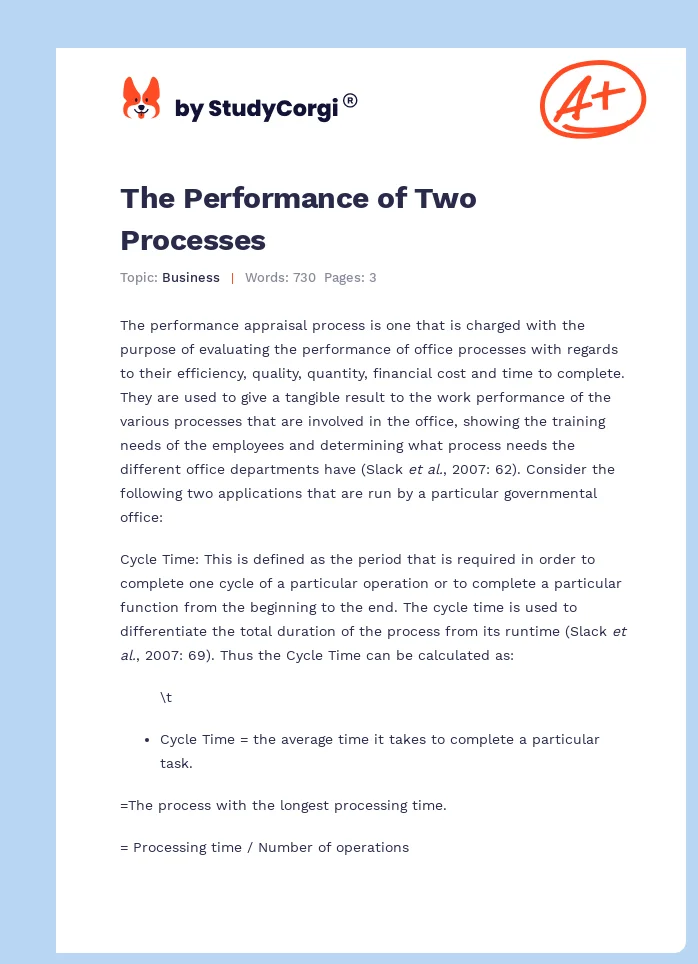 The Performance of Two Processes. Page 1