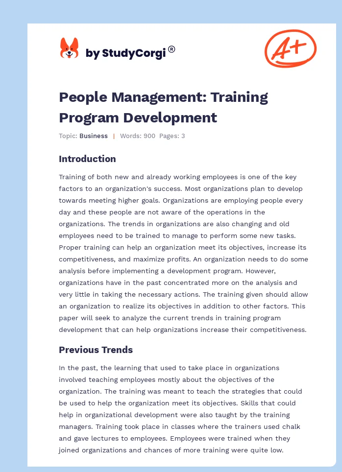 People Management: Training Program Development. Page 1
