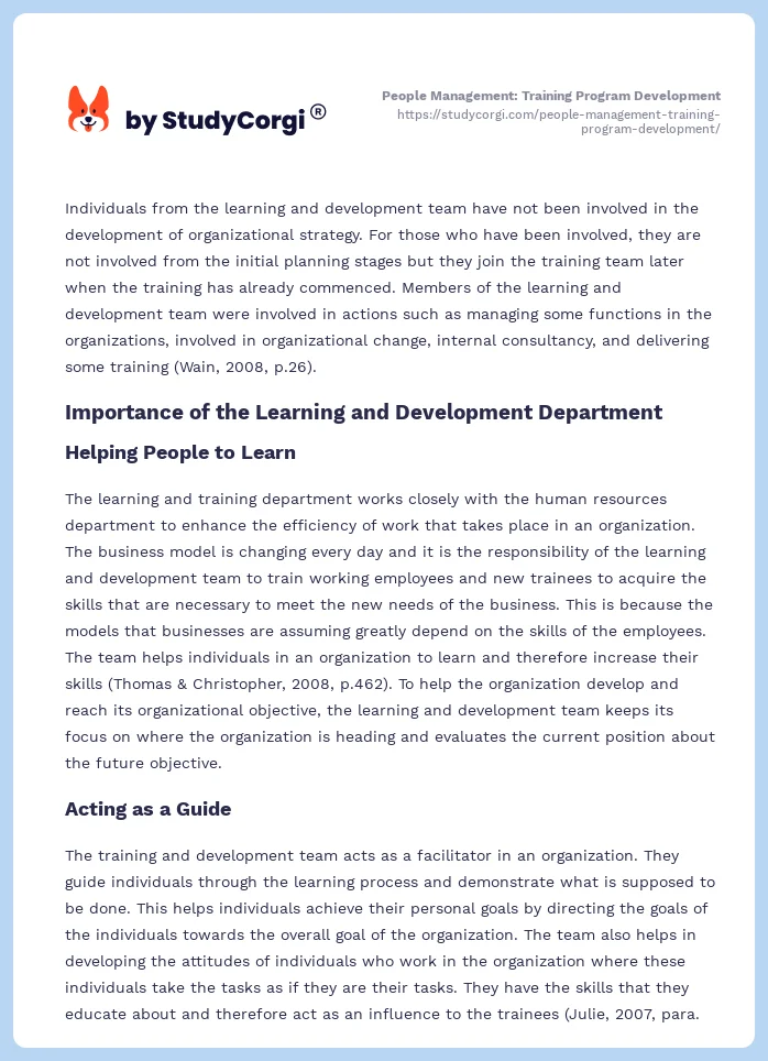 People Management: Training Program Development. Page 2