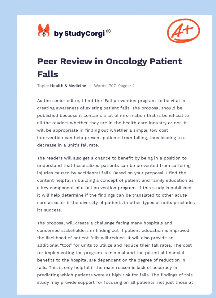 Peer Review in Oncology Patient Falls. Page 1