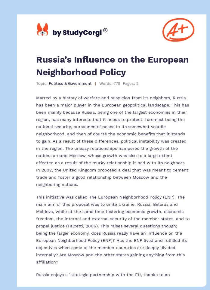 Russia’s Influence on the European Neighborhood Policy. Page 1