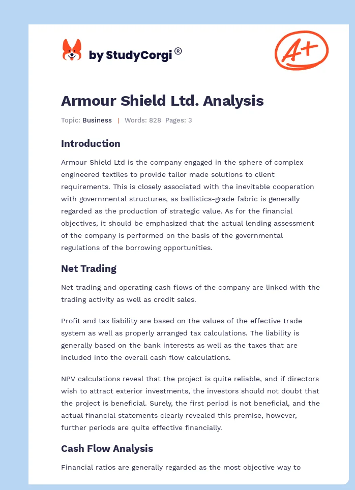 Armour Shield Ltd. Analysis. Page 1