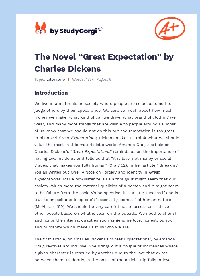 The Novel “Great Expectation” by Charles Dickens. Page 1