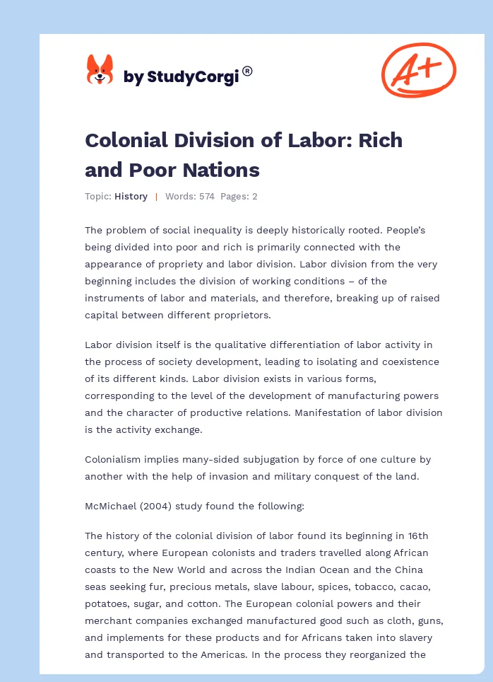 Colonial Division of Labor: Rich and Poor Nations. Page 1