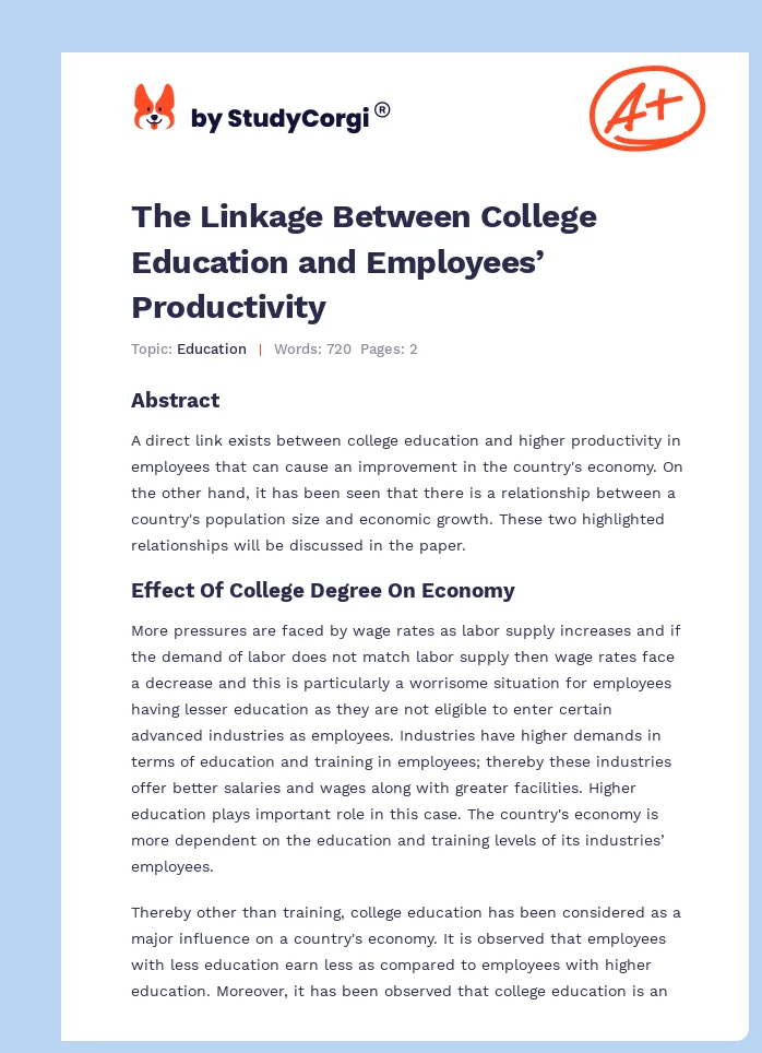 The Linkage Between College Education and Employees’ Productivity. Page 1
