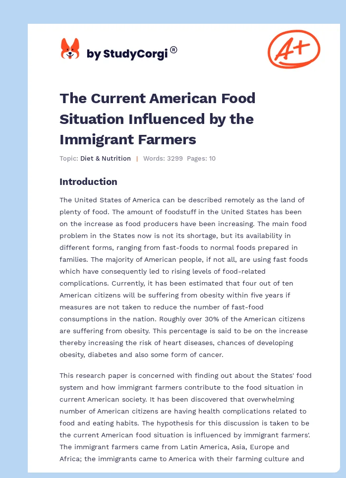The Current American Food Situation Influenced by the Immigrant Farmers. Page 1