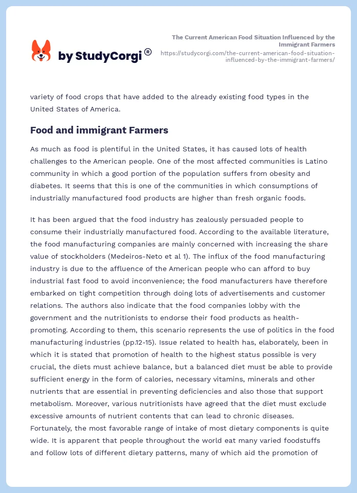 The Current American Food Situation Influenced by the Immigrant Farmers. Page 2