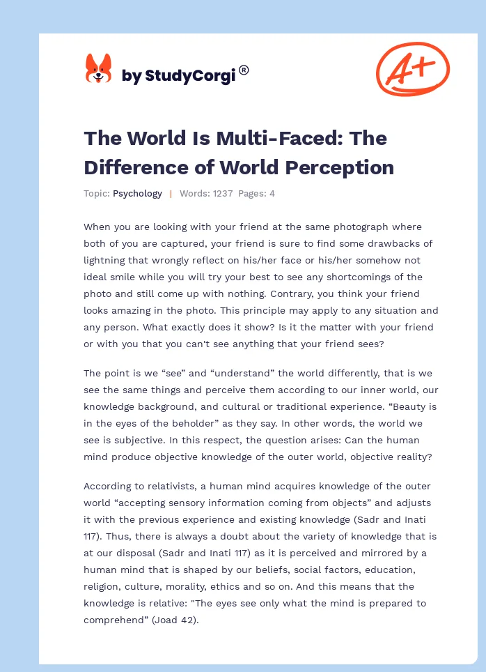 The World Is Multi-Faced: The Difference of World Perception. Page 1