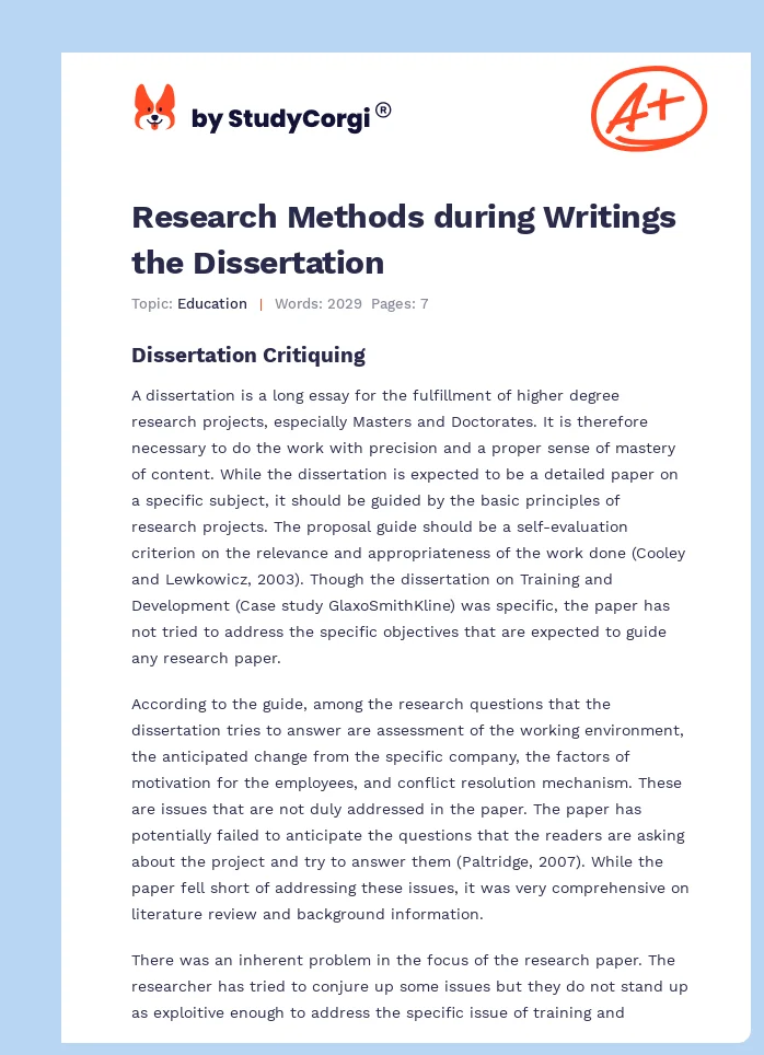 Research Methods during Writings the Dissertation. Page 1