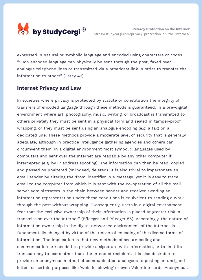 Privacy Protection on the Internet. Page 2