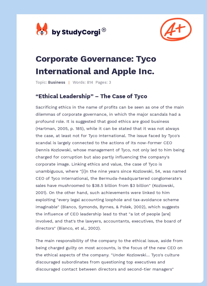 Corporate Governance: Tyco International and Apple Inc.. Page 1
