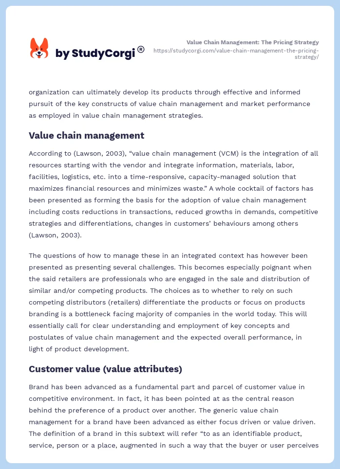 Value Chain Management: The Pricing Strategy. Page 2