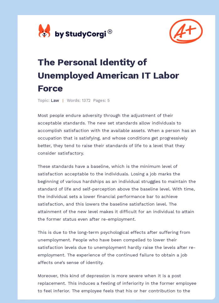 The Personal Identity of Unemployed American IT Labor Force. Page 1