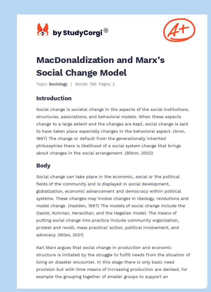 MacDonaldization and Marx’s Social Change Model. Page 1