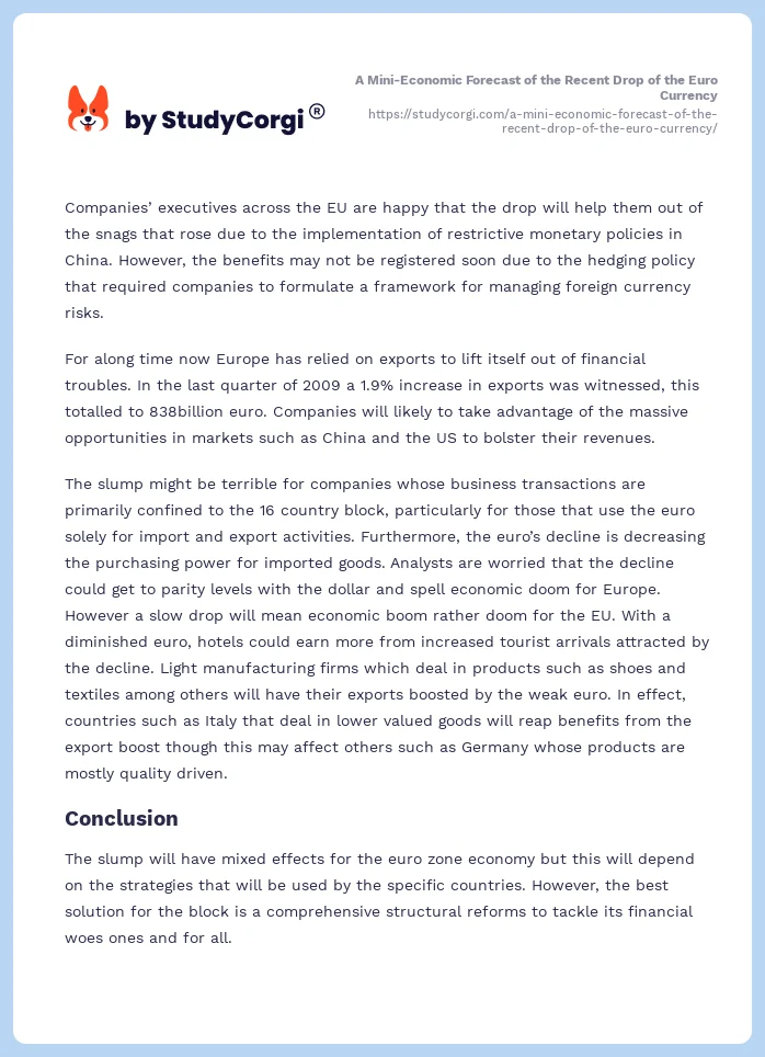 A Mini-Economic Forecast of the Recent Drop of the Euro Currency. Page 2