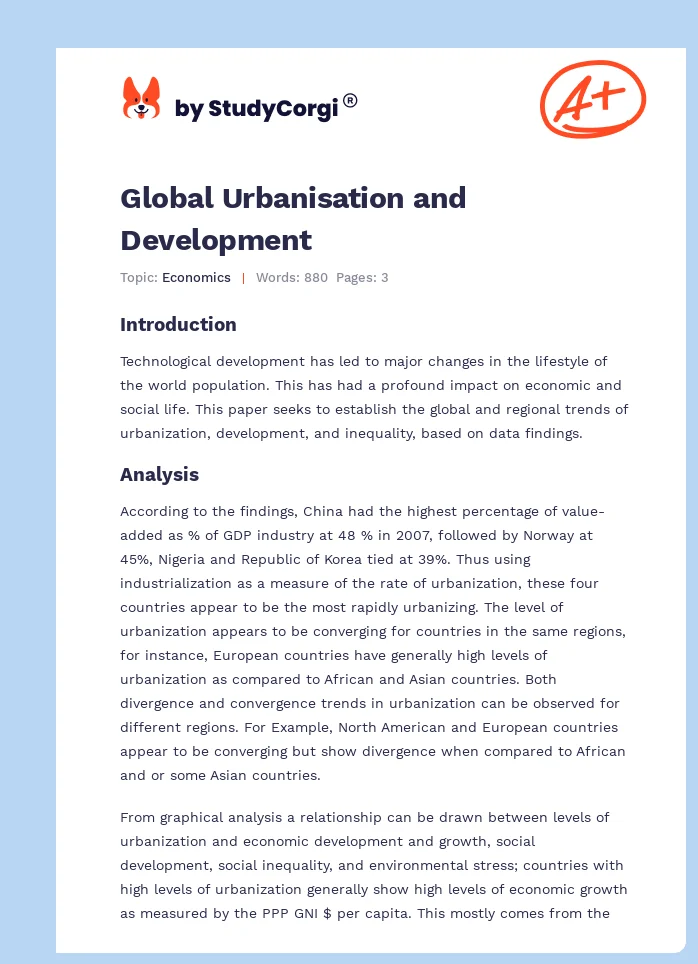 Global Urbanisation and Development. Page 1
