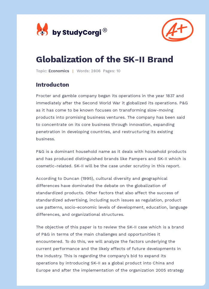 Globalization of the SK-II Brand. Page 1