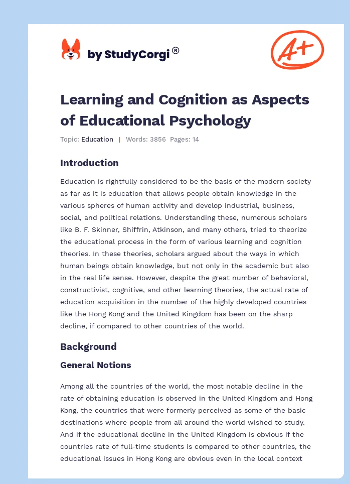 Learning and Cognition as Aspects of Educational Psychology. Page 1