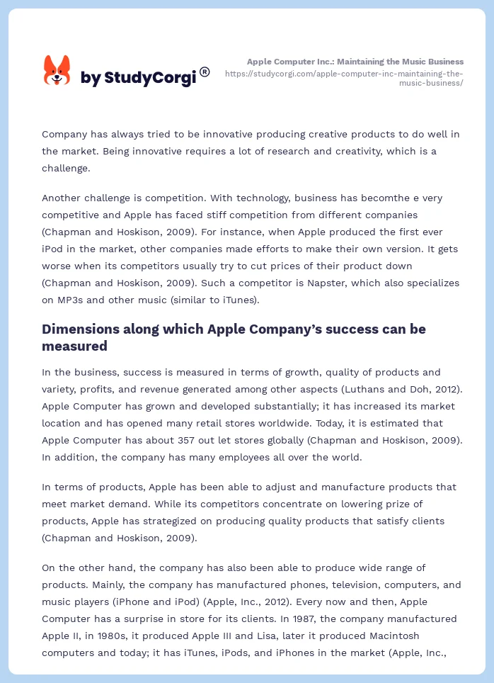 Apple Computer Inc.: Maintaining the Music Business. Page 2