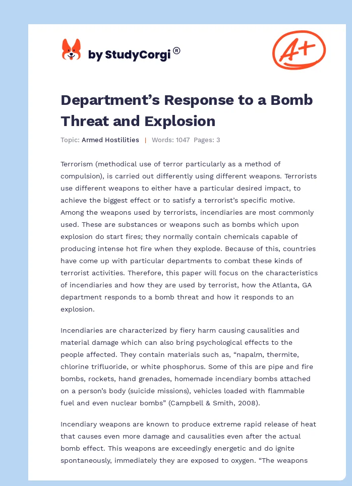 Department’s Response to a Bomb Threat and Explosion. Page 1