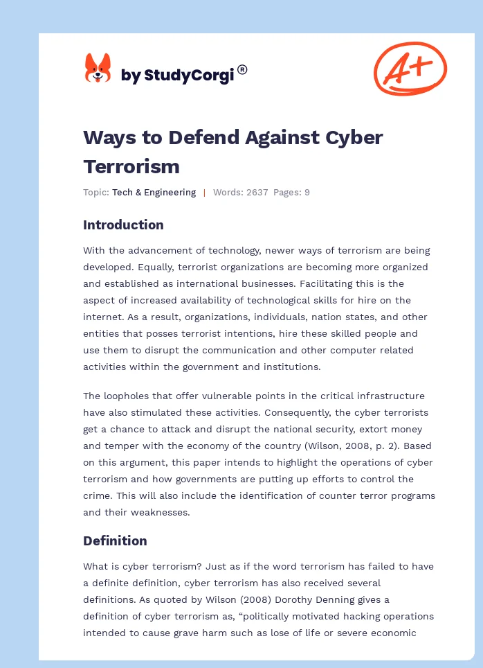 Ways to Defend Against Cyber Terrorism. Page 1