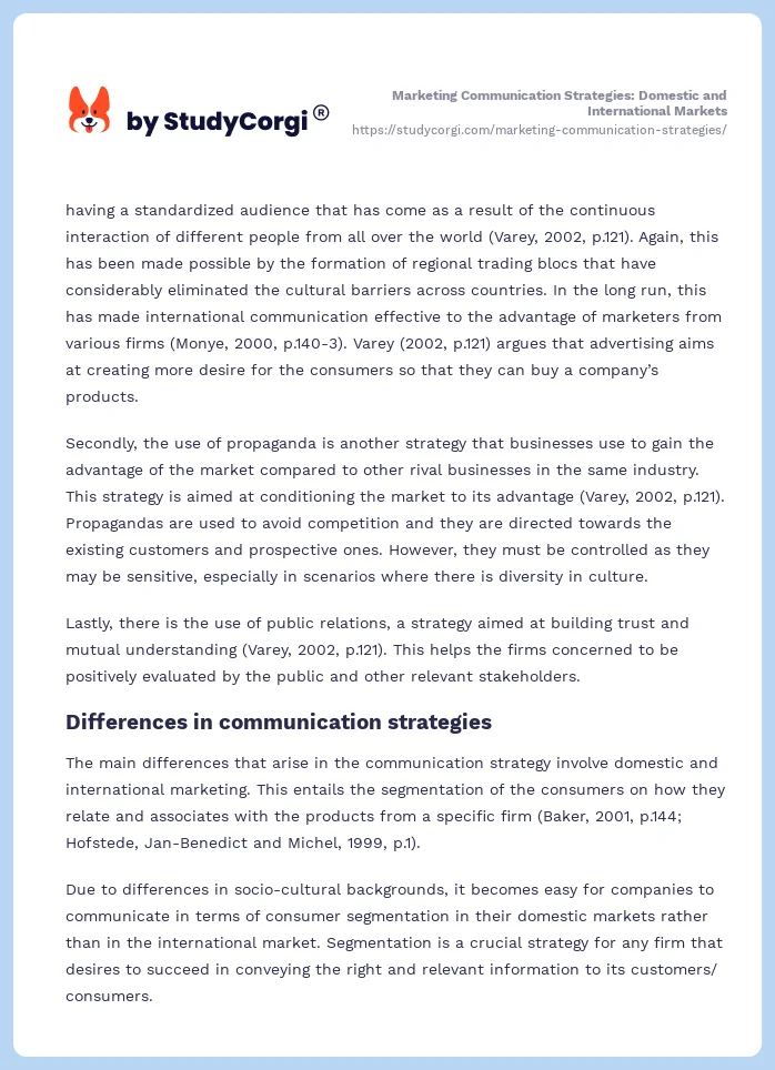 Marketing Communication Strategies: Domestic and International Markets. Page 2