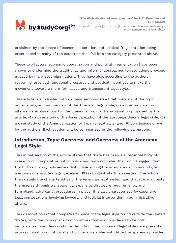 “The Globalization of American Law” by R. D. Kelemen and E. C. Sibbitt. Page 2