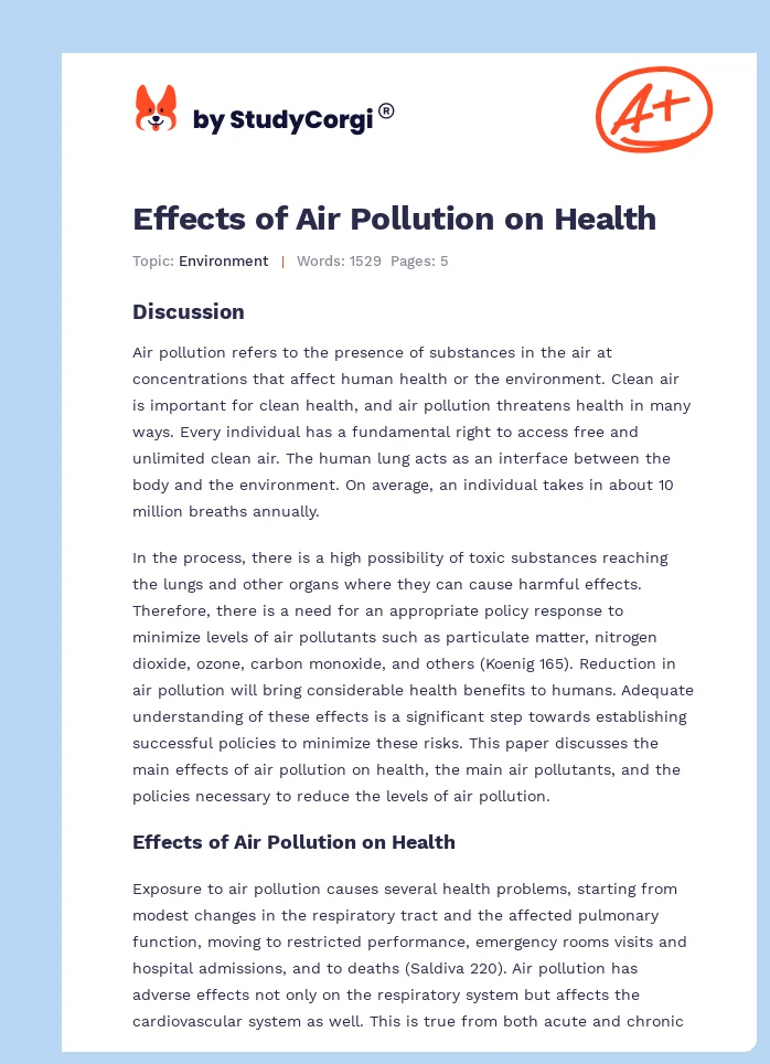 Effects of Air Pollution on Health. Page 1