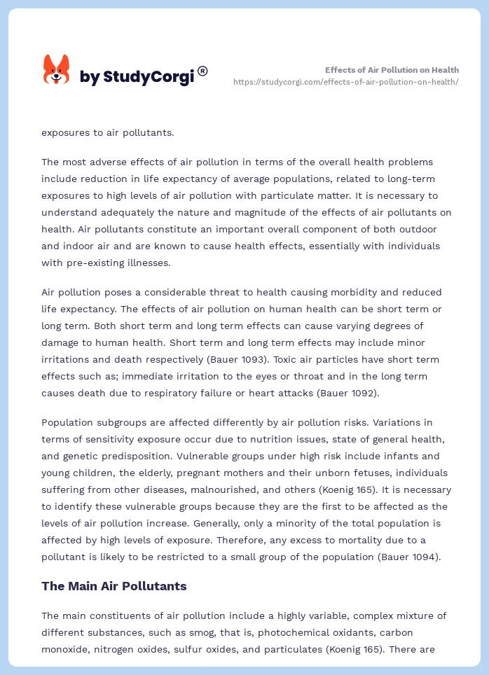 Effects of Air Pollution on Health. Page 2