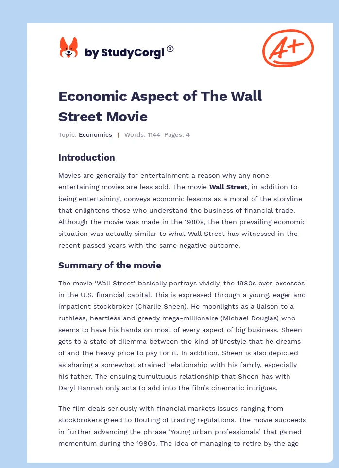 Economic Aspect of The Wall Street Movie. Page 1