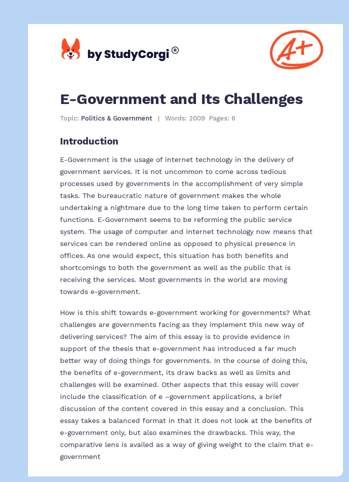 E-Government and Its Challenges. Page 1
