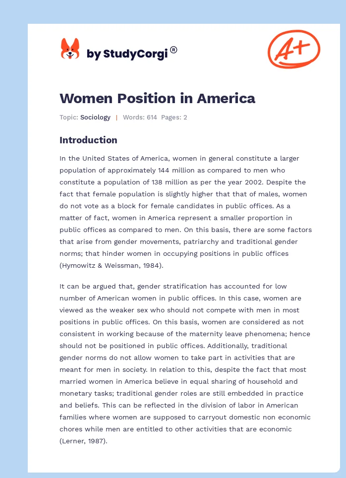Women Position in America. Page 1
