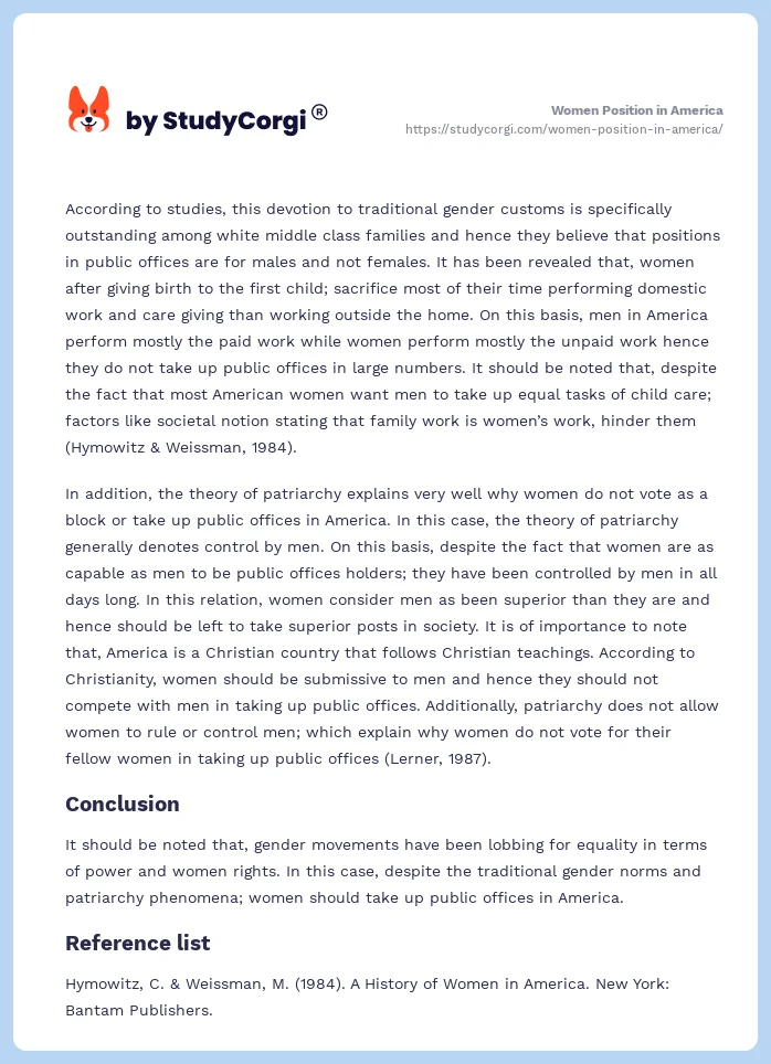 Women Position in America. Page 2