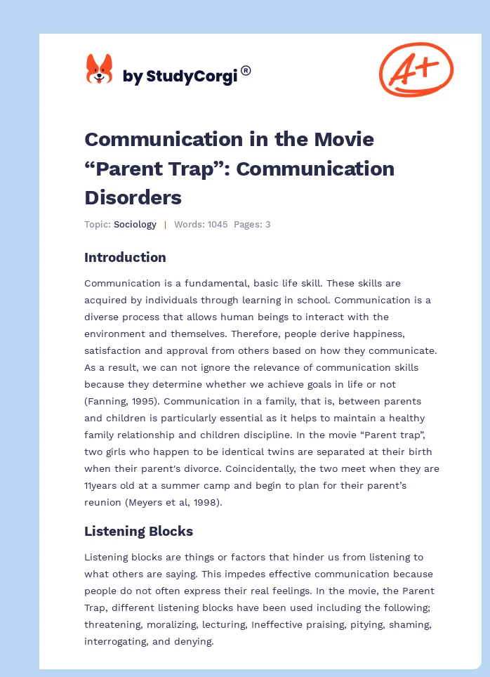 Communication in the Movie “Parent Trap”: Communication Disorders. Page 1