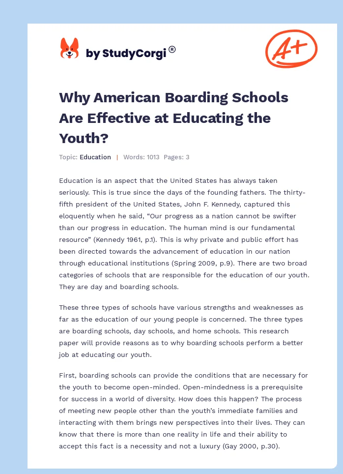 Why American Boarding Schools Are Effective at Educating the Youth?. Page 1