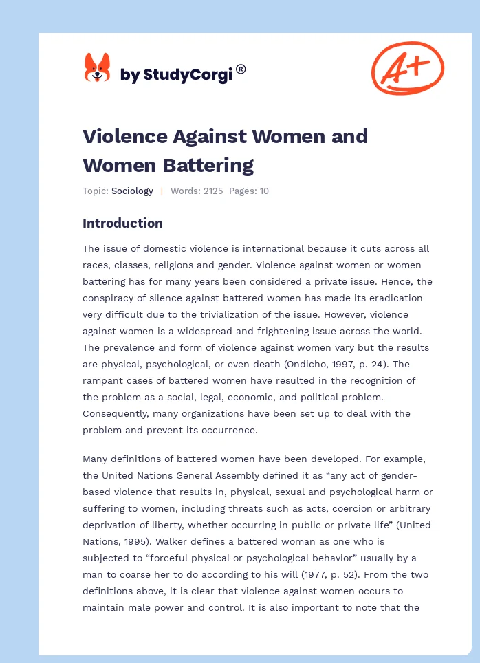 Violence Against Women and Women Battering. Page 1