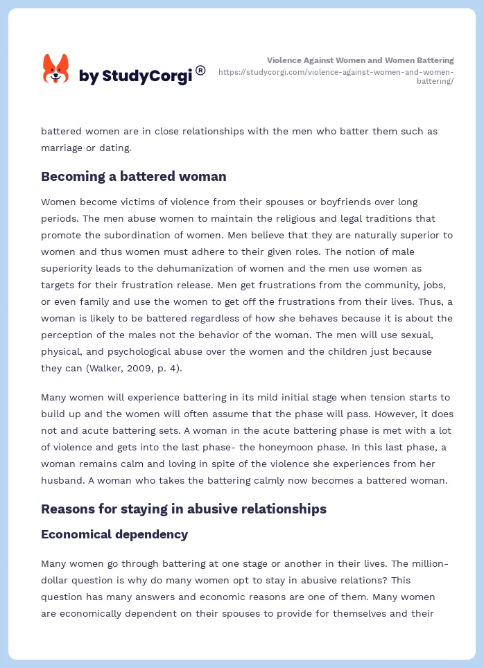 Violence Against Women and Women Battering. Page 2