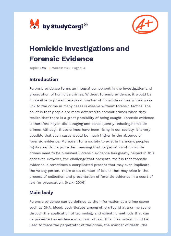 Homicide Investigations and Forensic Evidence. Page 1