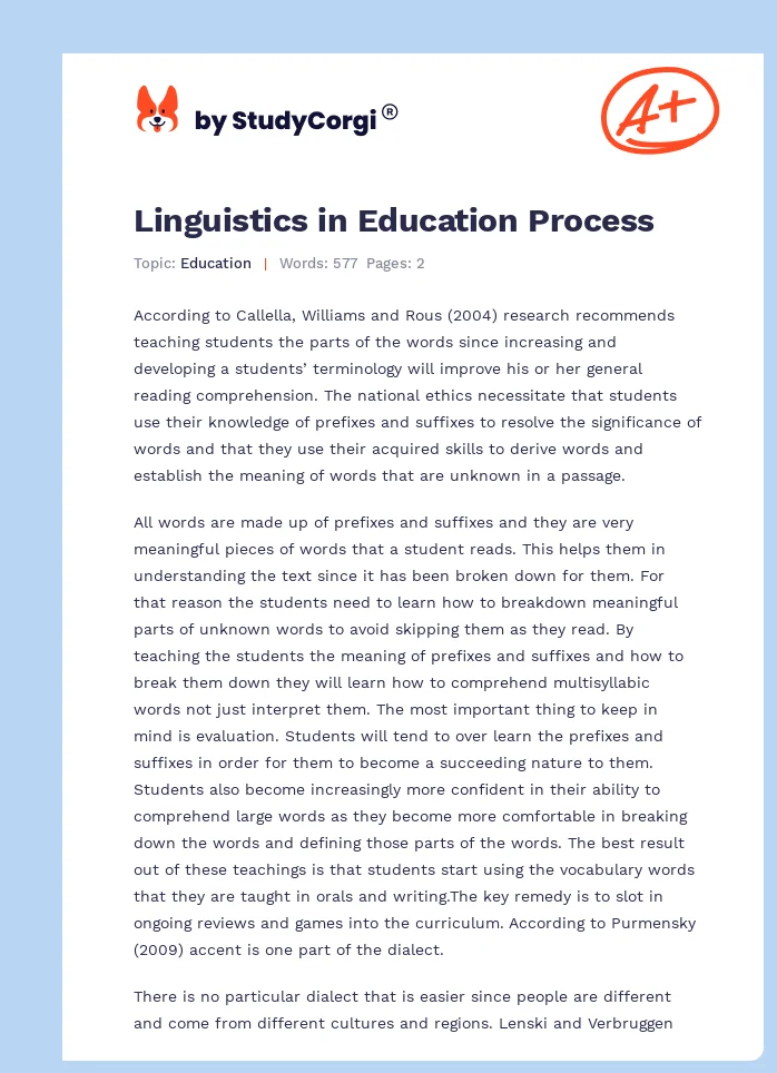 Linguistics in Education Process. Page 1