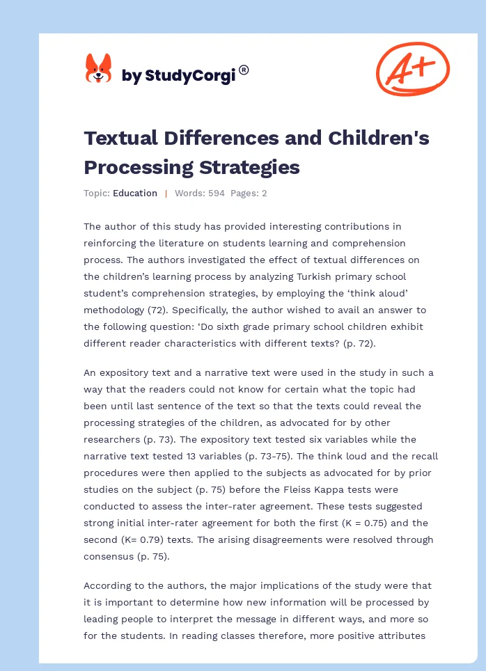 Textual Differences and Children's Processing Strategies. Page 1
