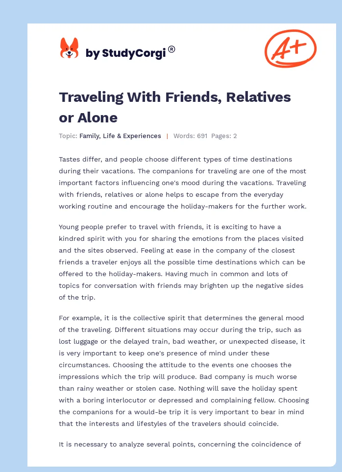 Traveling With Friends, Relatives or Alone. Page 1