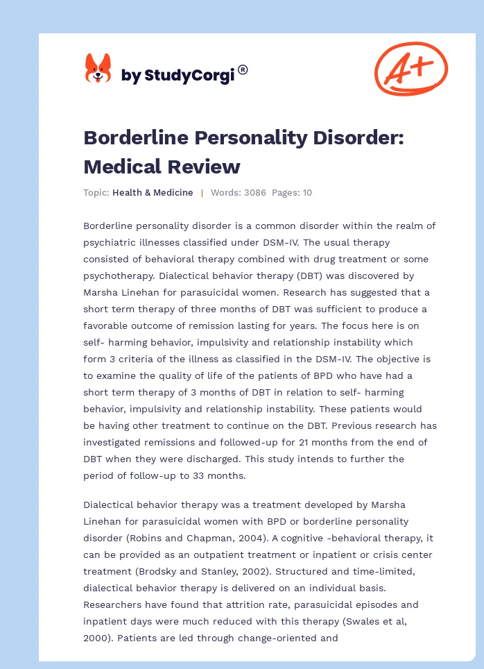 Borderline Personality Disorder: Medical Review. Page 1