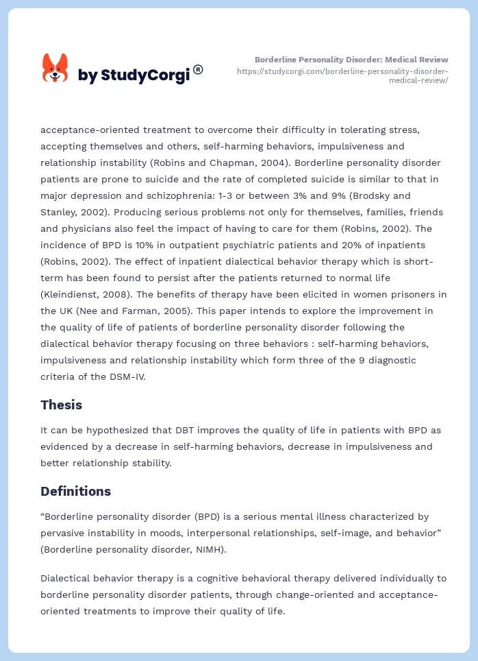 Borderline Personality Disorder: Medical Review. Page 2