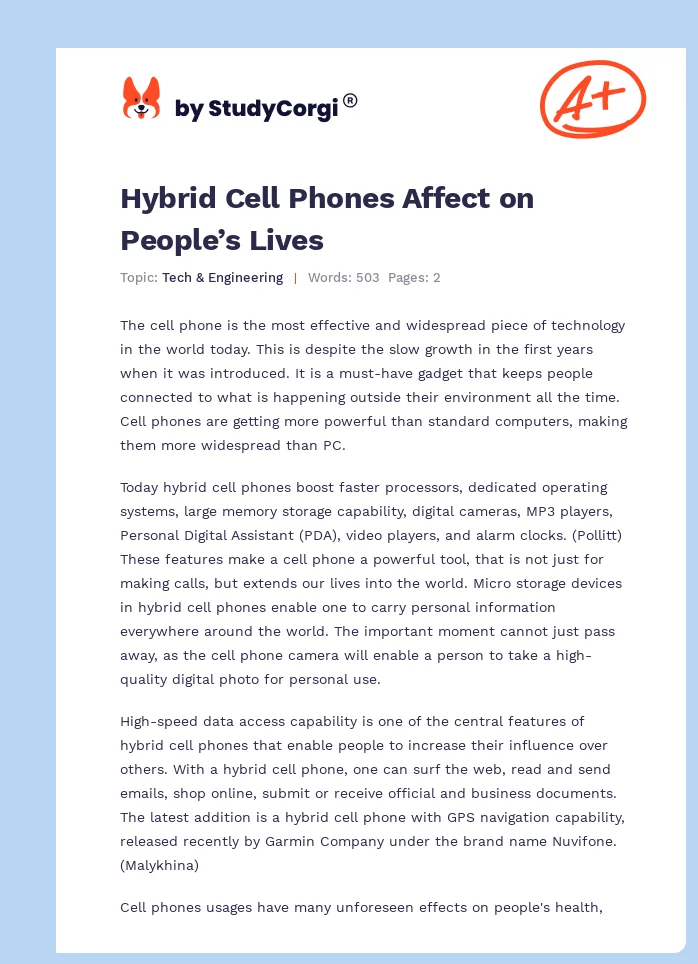 Hybrid Cell Phones Affect on People’s Lives. Page 1
